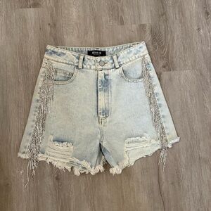 Blub B Light Blue Fringe Denim Shorts